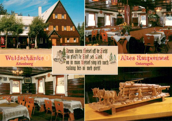 Altenberg Erzgebirge Waldschaenke Altes Raupennest Restaurant Holzschnitzerei