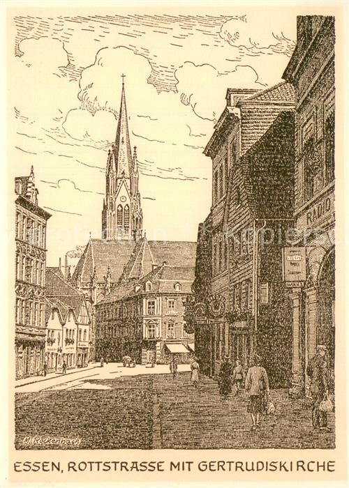 Essen  Ruhr Rottstrasse mit Gertrudiskirche Zeichnung