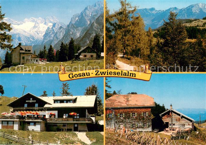Gosau Salzkammergut AT Gablonzerhaus und Breininghuette mit Dachstein Sonnenalm