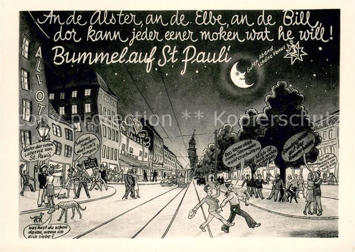 St Pauli Hamburg Nachtleben Bummellauf Lustige-Karte