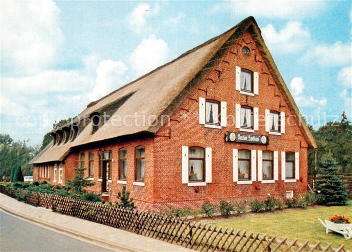 Nordholz Bremerhaven Pension Landhaus Aussenansicht Backsteinhaus Reetdach