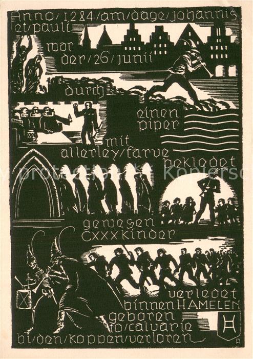 Hameln Weser Rattenfaenger v. Hameln Holzschnitt