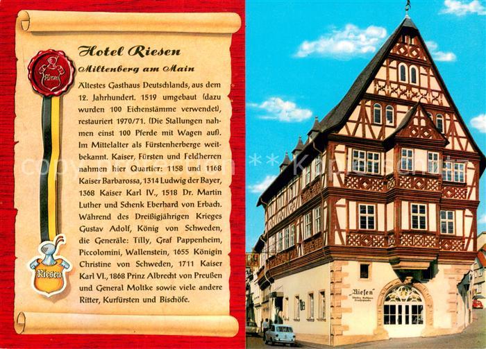 Chronik-AK Miltenberg am Main Hotel Riesen
