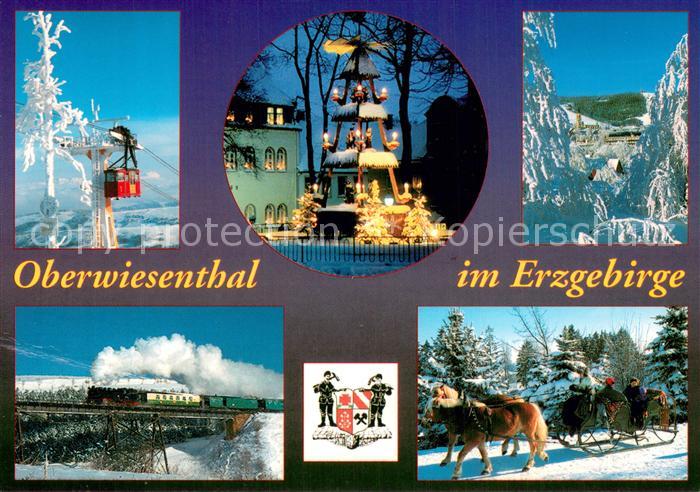 Oberwiesenthal Erzgebirge Schwebebahn Dampflokomotive Pferdeschlitten Winterpano