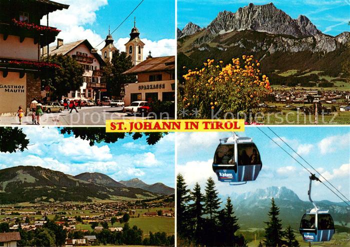 St Johann Tirol Hauptplatz Kirche Panorama Blick gegen Wilden Kaiser Kalkstein L