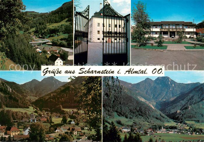 Scharnstein Neue Almbruecke Schloss Amtshaus Park Panorama Tiessenbachtal Blick