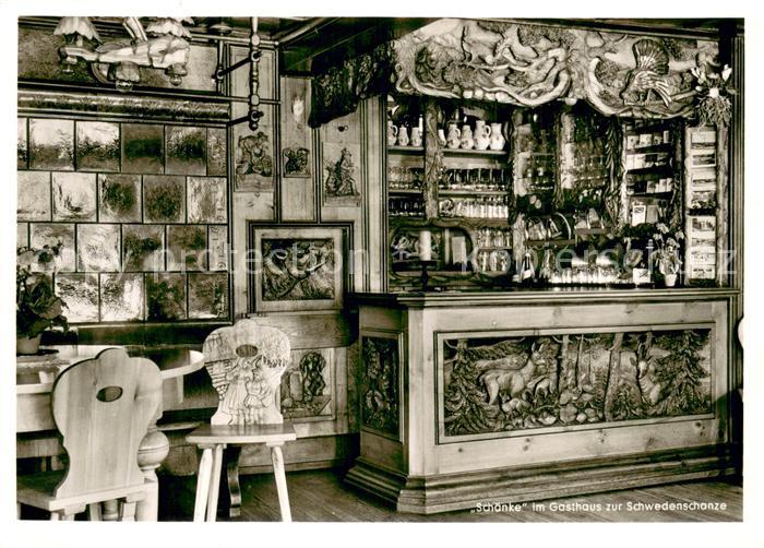 Schonach Schwarzwald Schaenke im Gasthaus zur Schwedenschanze Holzschnitzereien