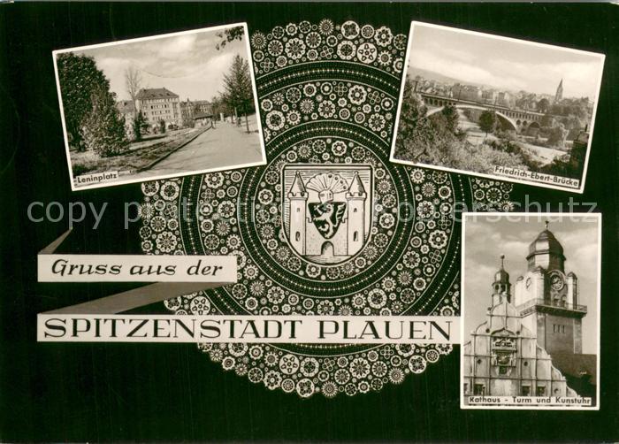 Plauen  Vogtland Leninplatz Friedrih Ebert Bruecke Rathaus Turm und Kunstuhr