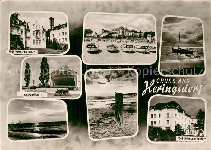 Heringsdorf Ostseebad Usedom FDGB Heim Paul Heine Musikpavillon Boote am Strand