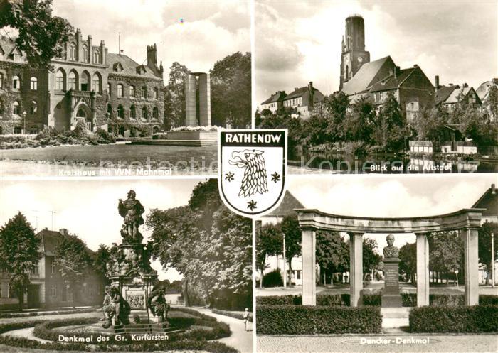 Rathenow Kreishaus mit VVN Mahnmal Altstadtblick Denkmal des Gr Kurfuersten Dunc