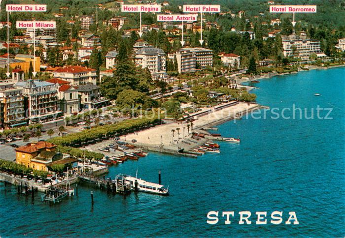 Stresa Lago Maggiore Fliegeraufnahme mit Strandhotels