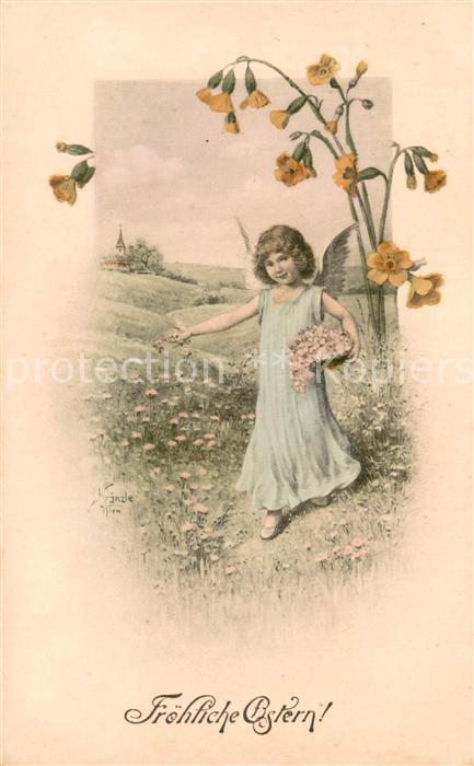 Verlag B.K.W.I. Nr. Nr.4114 3 Frohe Ostern Maedchen mit Blumen