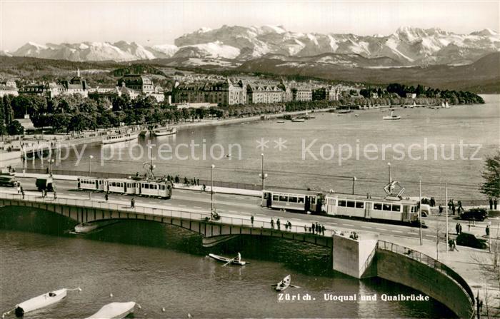 Strassenbahn Zuerich Utoquai und Quaibruecke