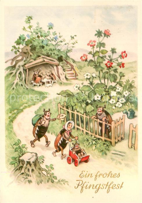 Pfingsten Pentecost Pentecote Maikaefer dorf Litho