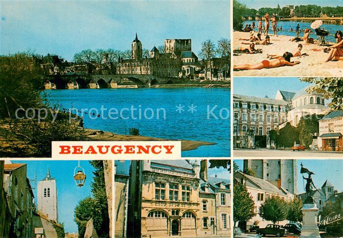 Beaugency Les monuments vus de la Loire La plage l’abbaye Notre Dame La statue d