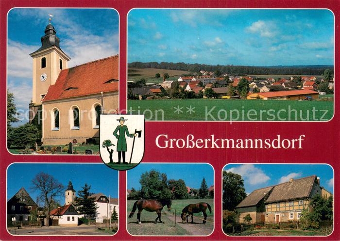 Grosserkmannsdorf Teilansichten Kirche Pferde