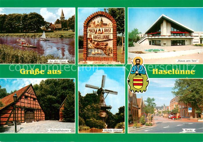 Haseluenne Partie an d. Hase Heimathaeuser-Backstein Markt Haus-am-See