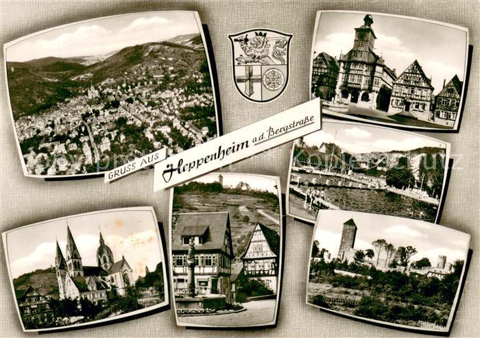 Heppenheim Bergstrasse Fliegeraufnahme Schwimmbad Fachwerkhaeuser Kirche