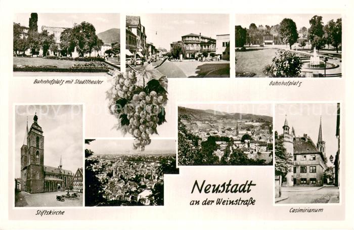 Neustadt Weinstrasse Bahnhofplatz Stadttheater Stiftskirche Panorama Casimirianu