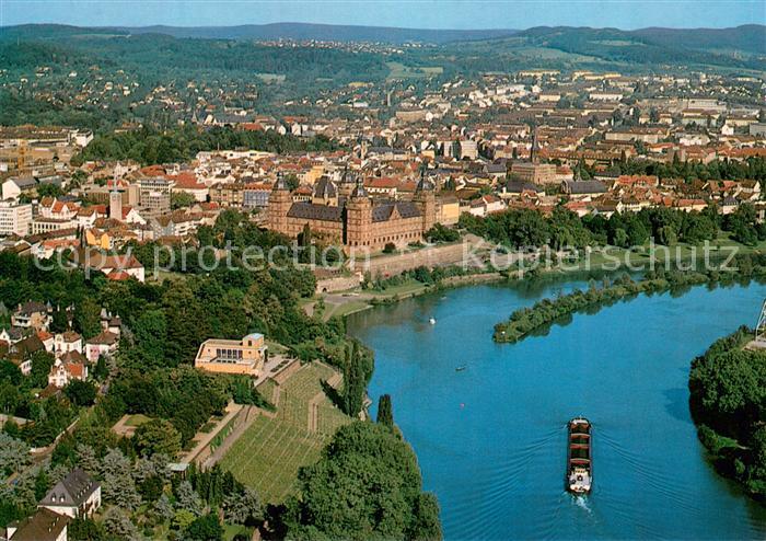 Aschaffenburg Main Blick zum Pompejanum und Schloss Johannisburg