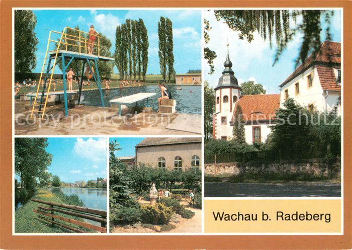 Wachau Sachsen Schwimmbad Kirche Teilansichte Park