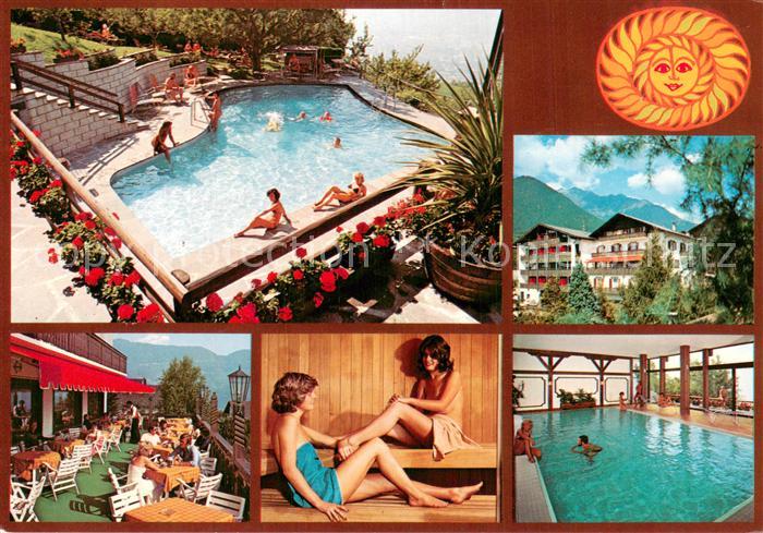 Dorf Tirol Suedtirol IT Hotel Erika Pool Terrasse Hallenbad Sauna