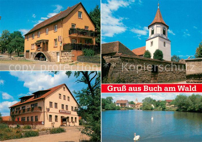 Buch Wald im Naturpark Frankenhoehe mit Gasthof Schwan Kirche Teich