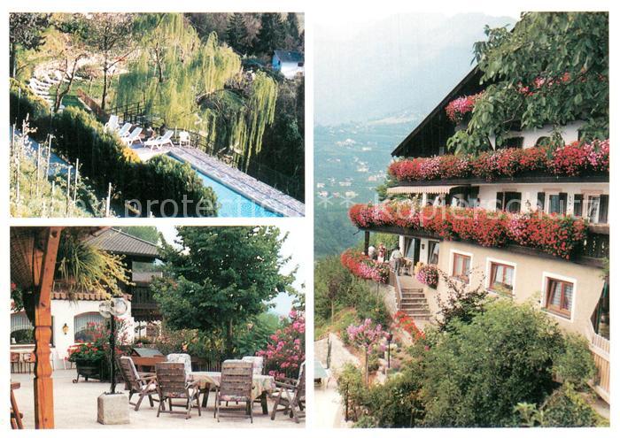 Schenna Meran Pension Innerleiter Hof Terrasse Pool
