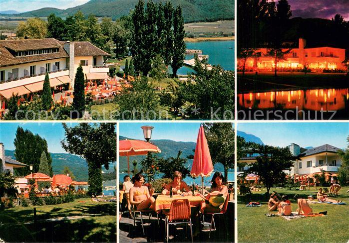Kalterer See Suedtirol Hotel Restaurant Seegarten Gartenterrasse Liegewiese