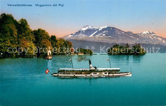 Dampfer Seitenrad Vierwaldstaettersee Meggenhorn mit Rigi