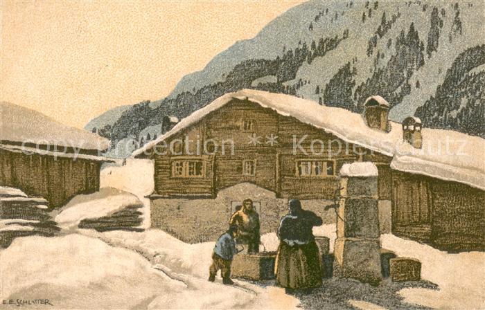 Schlatter E.E. Fuer die Jugend Dorf in Winter Familie am Brunen