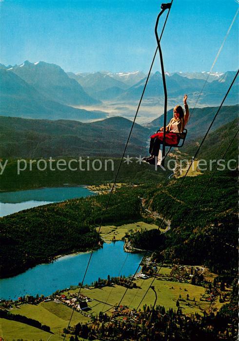 Sessellift Chairlift Telesiege Herzogstandbahn gegen Walchensee