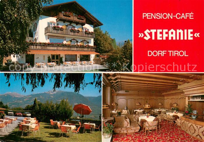 Dorf Tirol Suedtirol IT Pension Cafe Stefanie Gartenterrasse Fernsicht