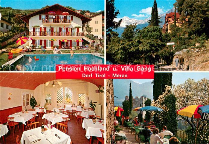 Dorf Tirol Suedtirol IT Pension Hochland und Villa Gang Restaurant Swimming Pool