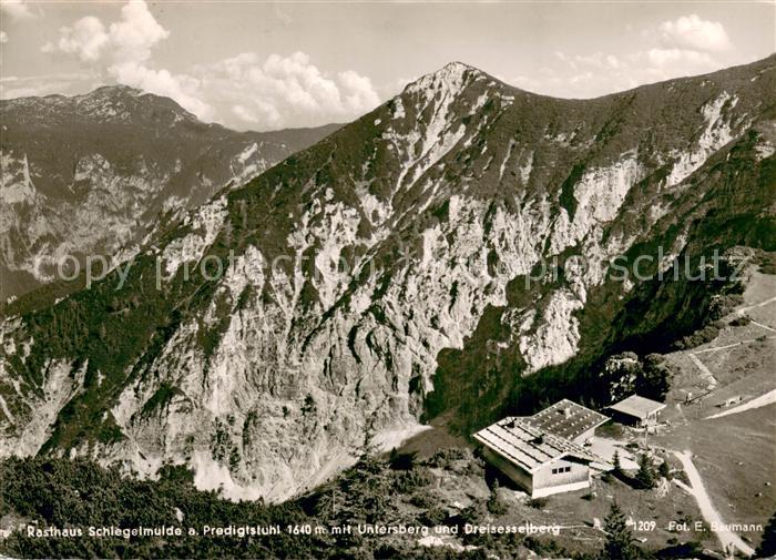 Bad Reichenhall Rasthaus Schlegelmulde am Predigtstuhl mit Untersberg und Dreise