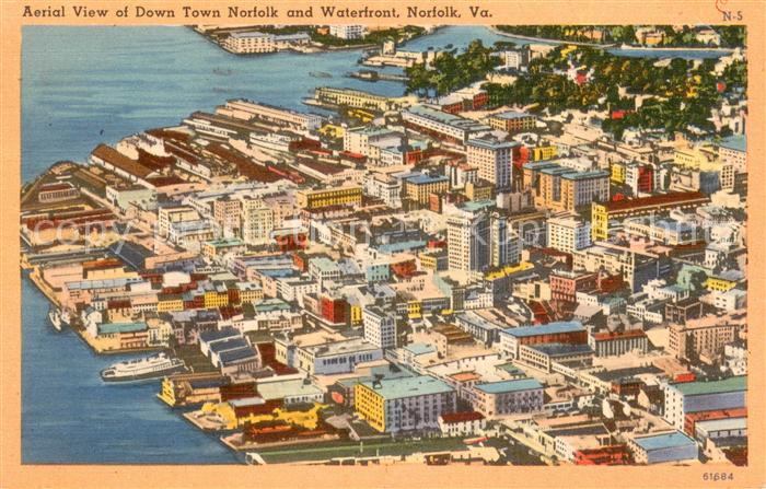 Norfolk Virginia Aerial View of Down Town Norfolk and Waterfront