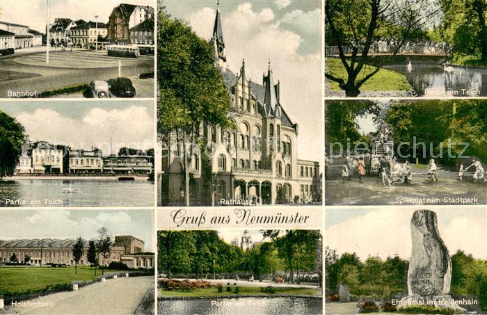 Neumuenster  Schleswig-Holstein Bahnhof Rathaus Teich Spielplatz Stadtpark Holst