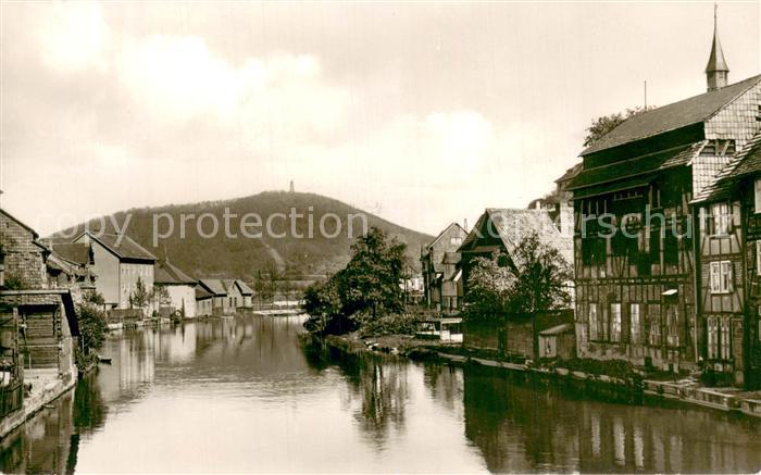 Eschwege Haeuserpartie an der Werra Leuchtburg Bismarckturm
