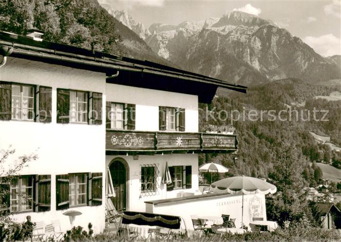 BERCHTESGADEN Bayern Gaestehaus Herkommer Cafe Restaurant im Sommer Alpen