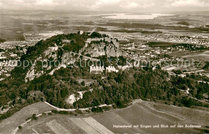 Hohentwiel Fliegeraufnahme mit Singen und Bodensee