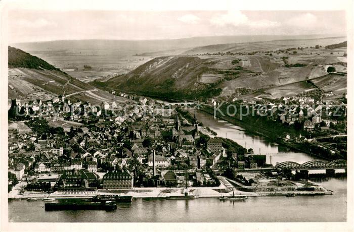 Bingen Rhein mit Nahemuendung Fliegeraufnahme