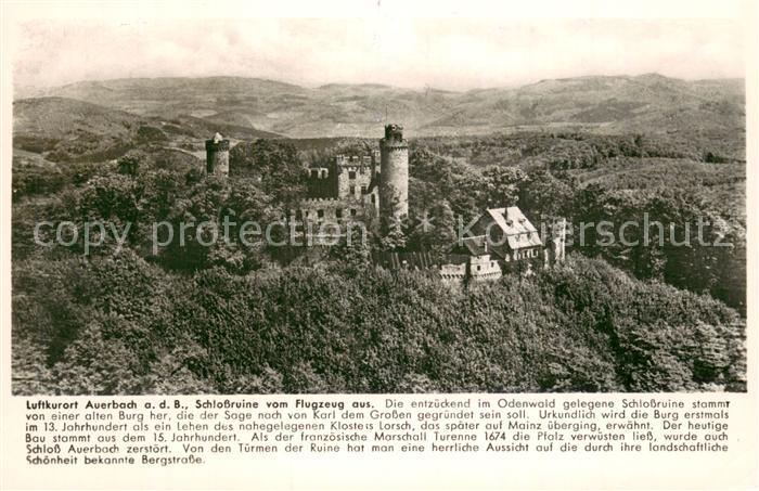 Auerbach Bergstrasse Schlossruine Fliegeraufnahme