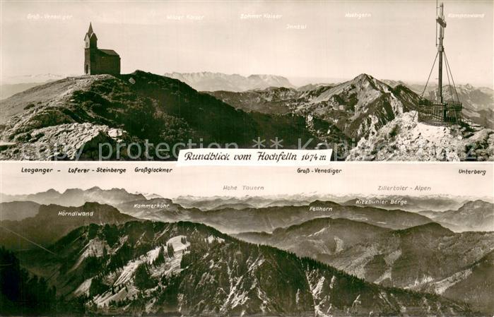Hochfelln Ruhpolding Rundblick mit Kirche Gipfelkreuz Hohe Tauern Grossvenediger