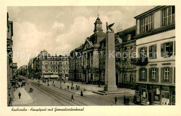 Karlsruhe Baden Hauptpost mit Grenadierdenkmal
