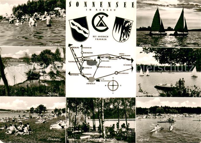 Ansbach Mittelfranken Waldstrandbad zum Sonnensee Zelten Segeln Wassersport Gast