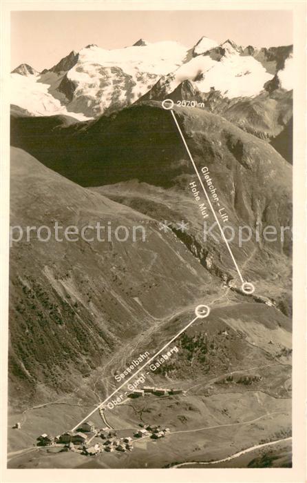 Obergurgl Soelden oetztal Tirol Gesamtansicht m. Sesselbahn-Linie u. Gletscher-L