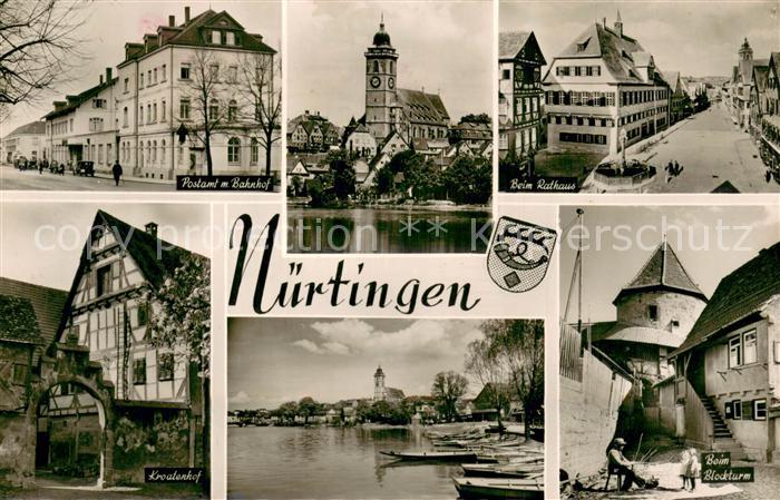 Nuertingen Rathaus Blockturm Postamt Bahnhof Kroatenhof