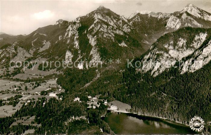 Hohenschwangau Fliegeraufnahme Gesamtansicht m. Bergpanorama