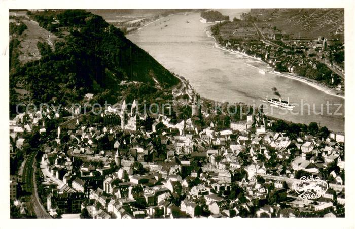 Andernach Rhein Fliegeraufnahme Totalansicht m. Rhein Dampfer