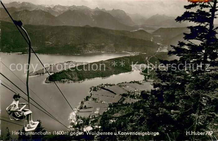 Sessellift Chairlift Telesiege Herzogstandbad gegen Walchensee Karwendelgebirge